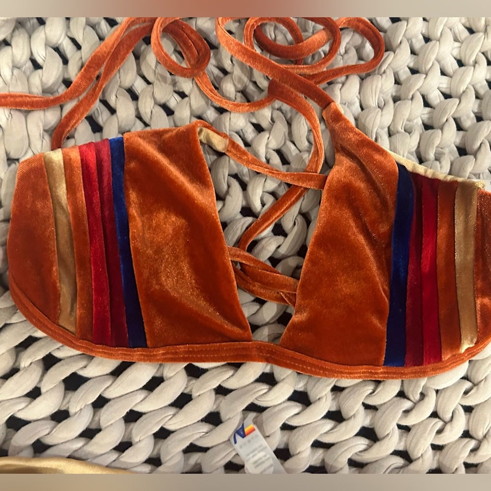 Aviator Nation Top- 5 Stripe Velvet Bikini Size M